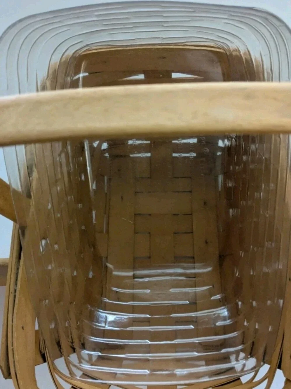 Vtg Longaberger Woven 1999 Basket W/Plastic Protector & Wooden Divider 10x6x4